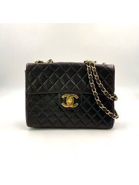 Chanel Quilted 30 Chain Leather Black Shoulder Bag Gold